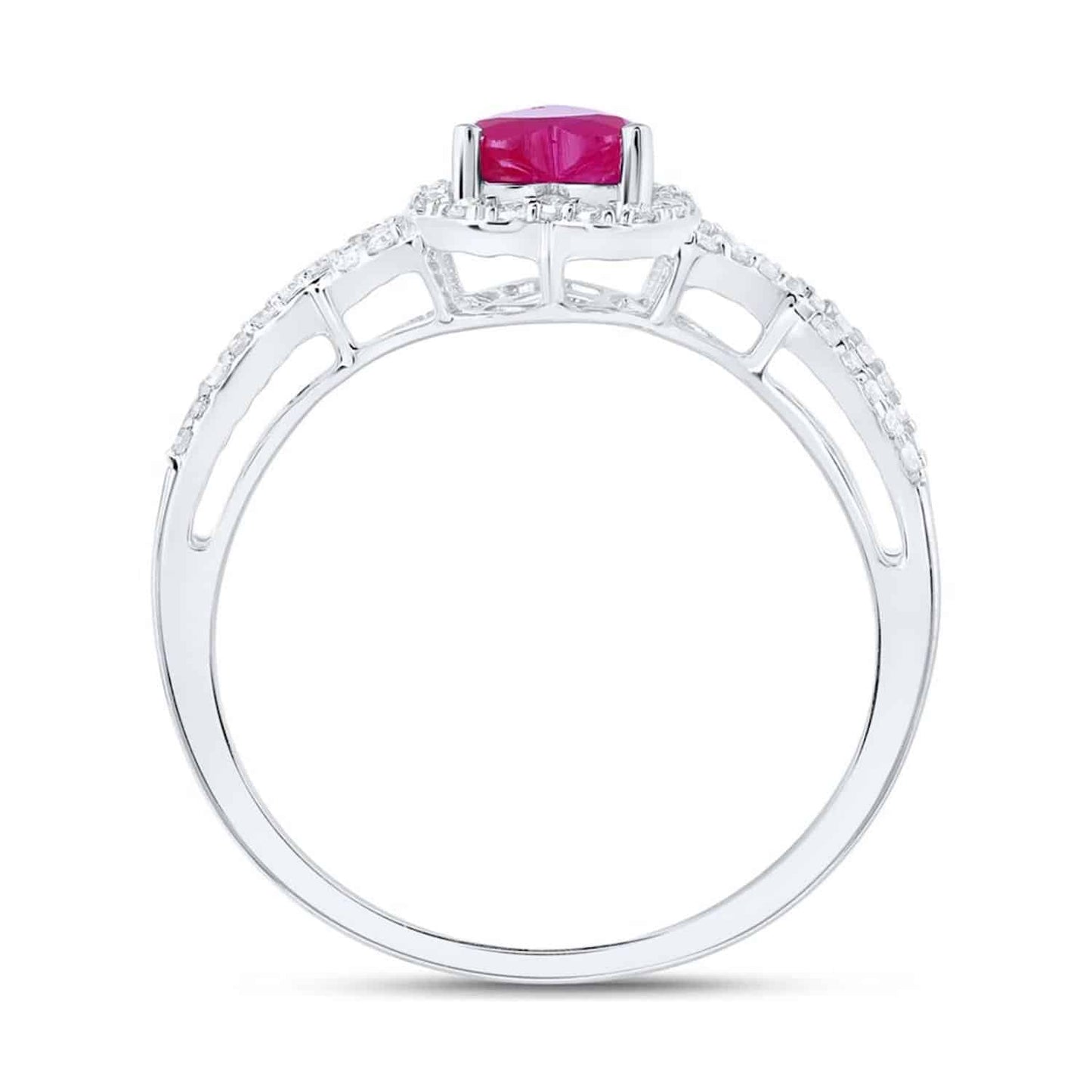 0.98CTW Real Diamond & Ruby 10K Gold White Halo Heart Engagement Ring