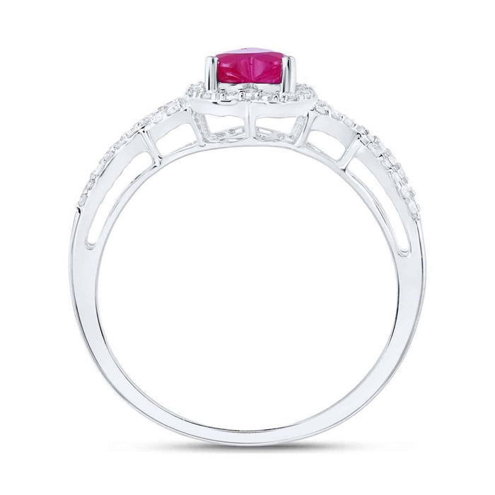 0.98CTW Natural Diamond & Ruby 10K Gold White Halo Heart Engagement Ring - WJD Exclusives