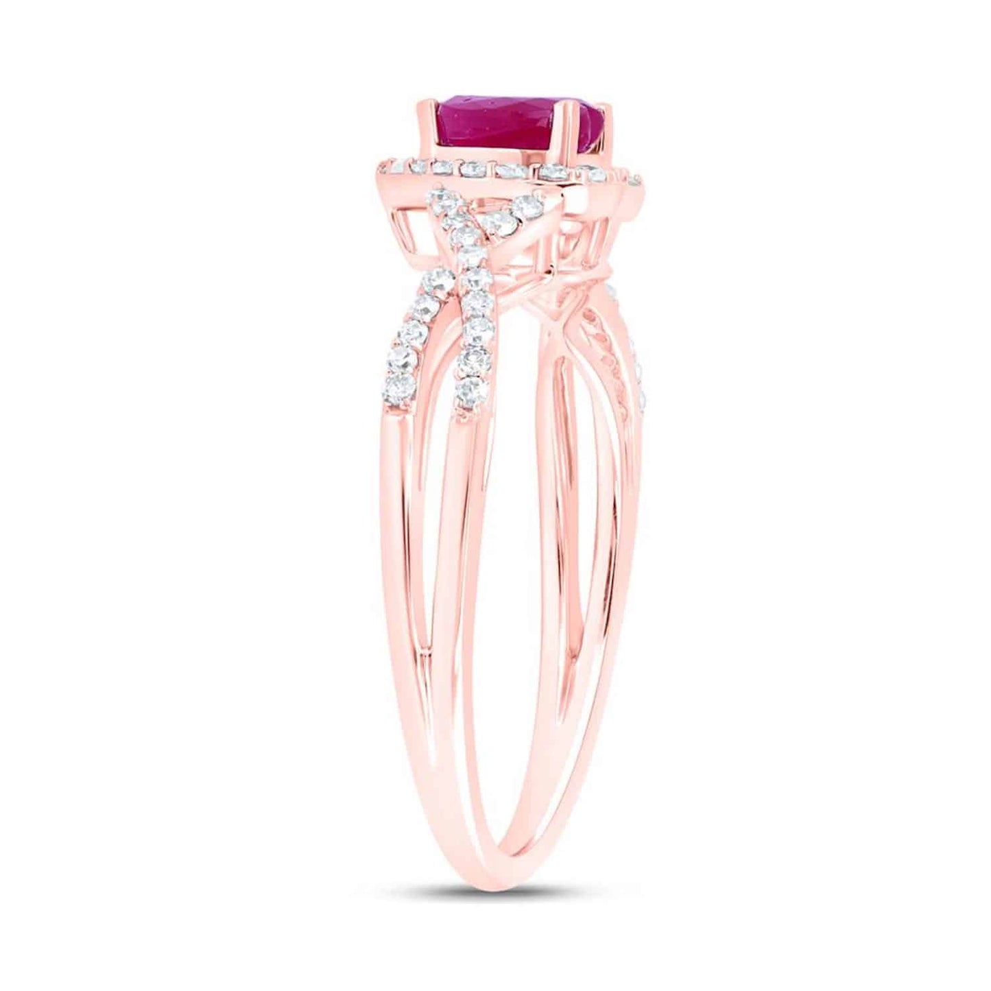0.98CTW Real Diamond & Ruby 10K Gold Rose Halo Heart Engagement Ring