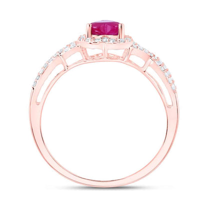 0.98CTW Real Diamond & Ruby 10K Gold Rose Halo Heart Engagement Ring