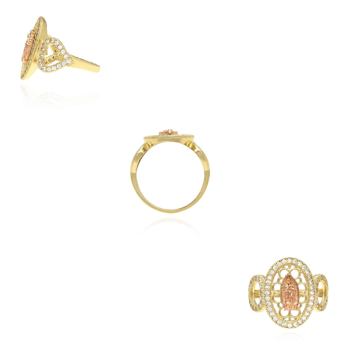 10K Gold Two-Tone CZ Our Virgin Lady of Guadalupe Oval Heart Ring