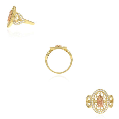 10K Gold Two-Tone CZ Our Virgin Lady of Guadalupe Oval Heart Ring