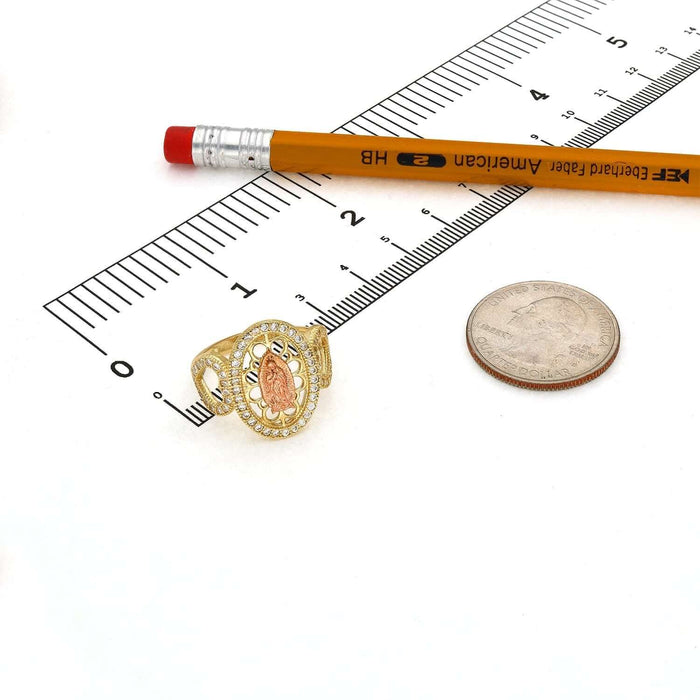 10K Gold Two - Tone CZ Our Virgin Lady of Guadalupe Oval Heart Ring - WJD Exclusives