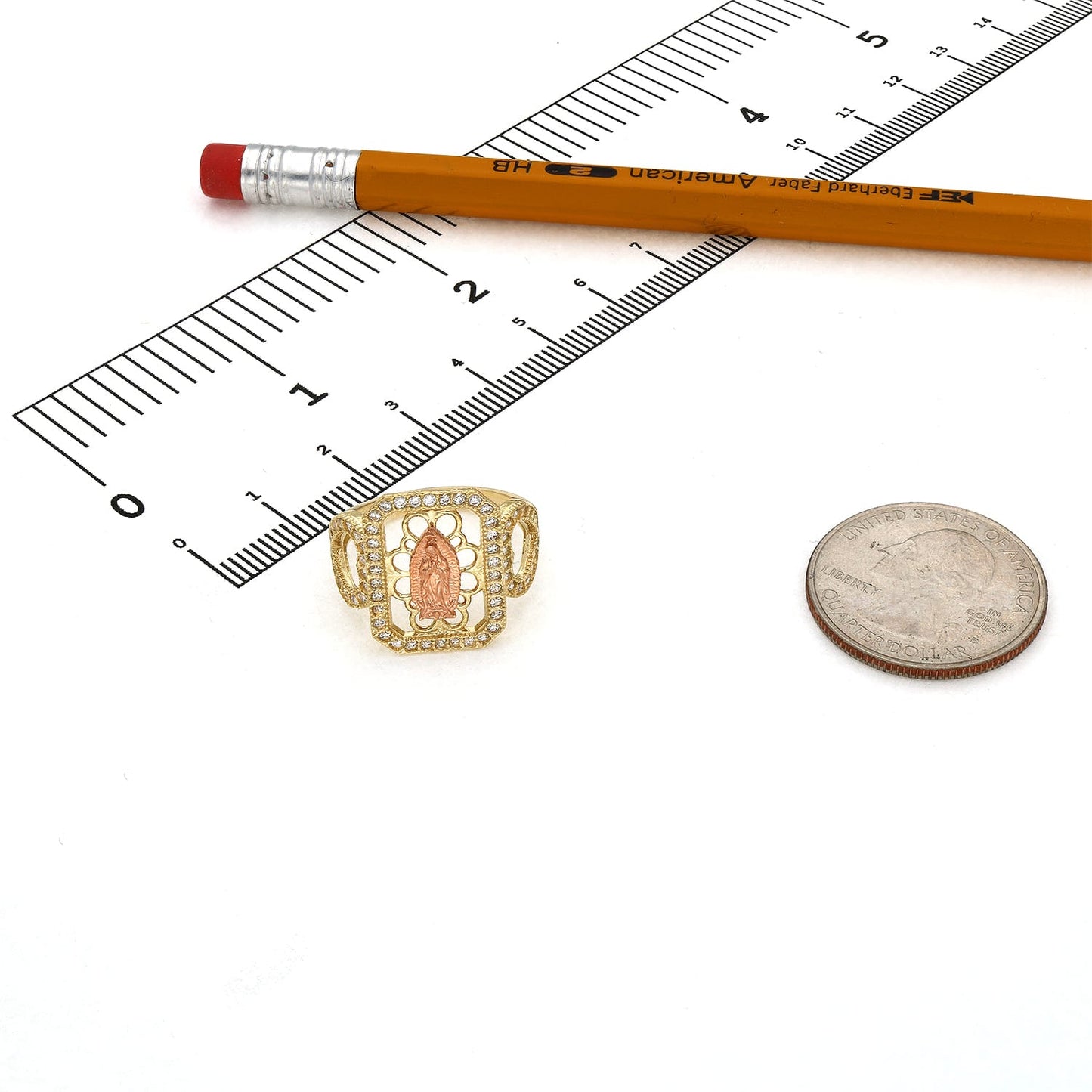 10K Rose Yellow Gold CZ Signet Ring Our Lady Of Guadalupe