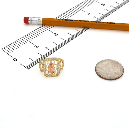 10K Rose Yellow Gold CZ Signet Ring Our Lady Of Guadalupe