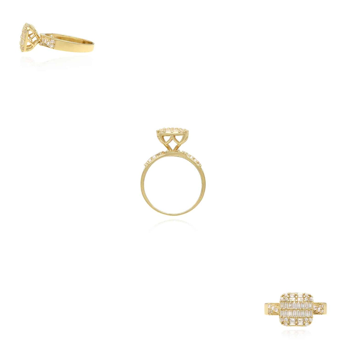10K Gold Yellow CZ Baguette Square Cocktail Ring