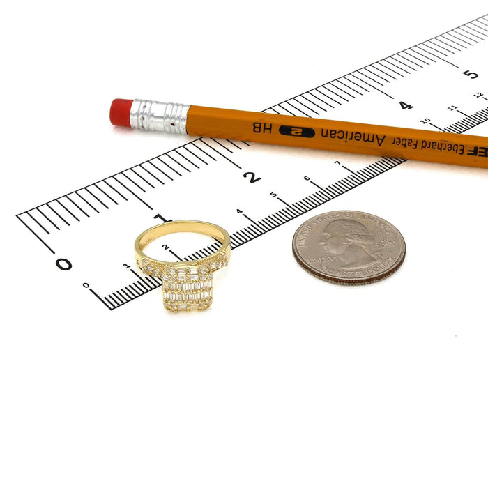 10K Gold Yellow CZ Baguette Square Cocktail Ring - WJD Exclusives