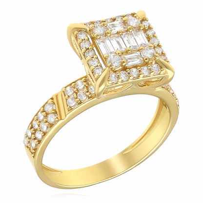 10K Gold Yellow CZ Baguette Angled Cuts Cocktail Ring