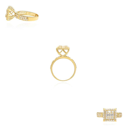 10K Gold Yellow CZ Baguette Angled Cuts Cocktail Ring