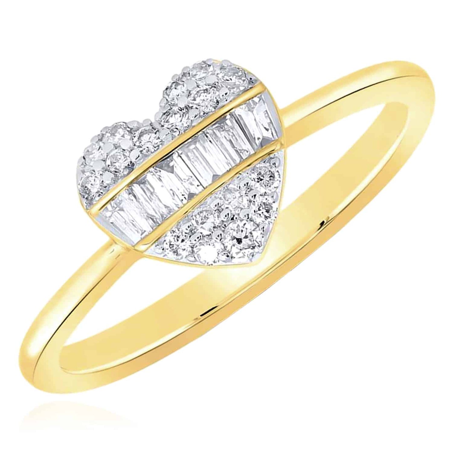 0.25CTW Real Diamond 10K Gold Yellow Baguette Heart Cluster Cocktail Ring