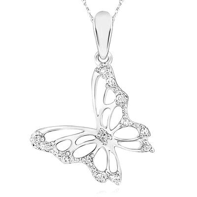 0.05CTW Natural Diamond 10K Gold Yellow White Butterfly Pendant 0.9" - WJD Exclusives