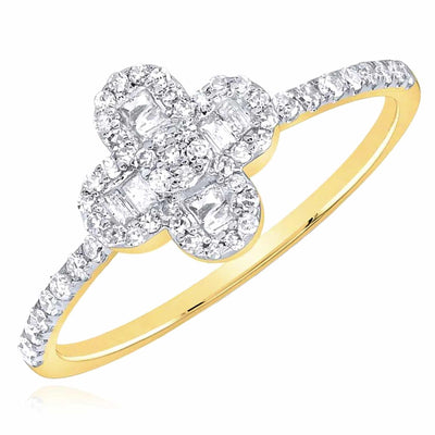 0.33CTW Natural Diamond 10K Yellow Gold Clover Cluster Cocktail Ring - WJD Exclusives