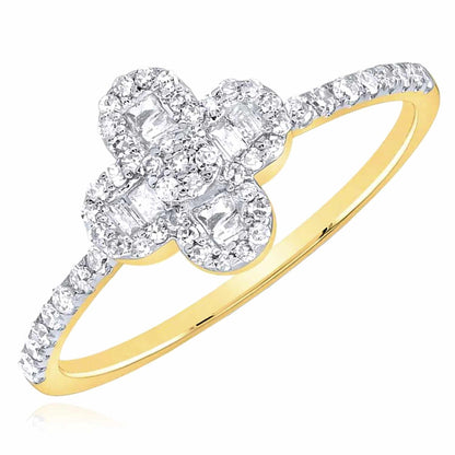 0.33CTW Real Diamond 10K Yellow Gold Clover Cluster Cocktail Ring