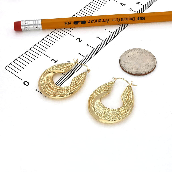 10K Yellow Gold Woven Ropes Textured Hoop Earrings 35mm - WJD Exclusives
