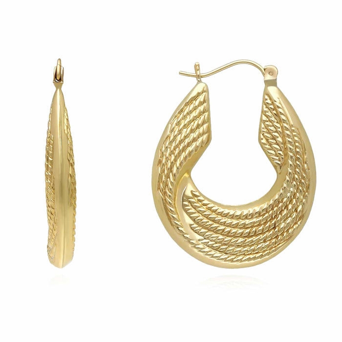 10K Yellow Gold Woven Ropes Textured Hoop Earrings 35mm - WJD Exclusives
