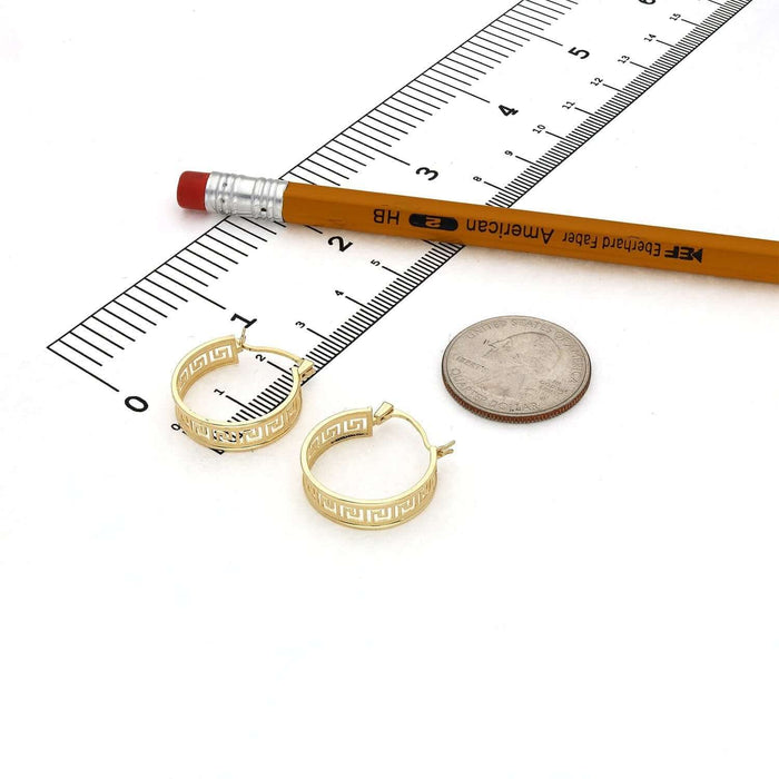 10K Yellow Gold All Around Greek Key Textured Hoop Earrings 20mm - WJD Exclusives