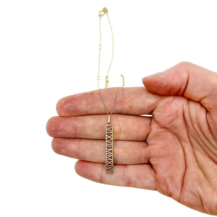 Customizable 14K Yellow White Rose Gold Vertical Nameplate Necklace (Solid Links) 14" - 18" Adjustable - WJD Exclusives