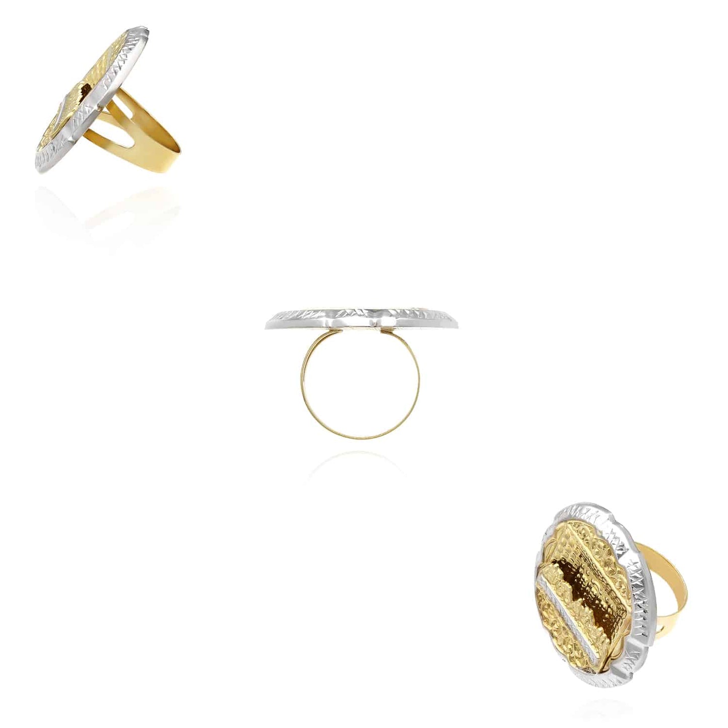 10K Gold Two-Tone Yellow White Diamond Cut Last Supper Signet Ring