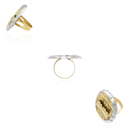 10K Gold Two-Tone Yellow White Diamond Cut Last Supper Signet Ring