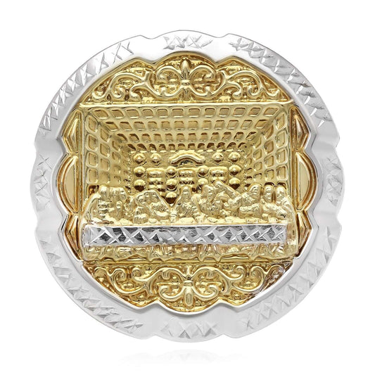 10K Gold Two-Tone Yellow White Diamond Cut Last Supper Signet Ring