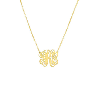 Customizable 14K Yellow Gold Script Monogram Nameplate Necklace (Solid Links) 14" - 18" Adjustable - WJD Exclusives