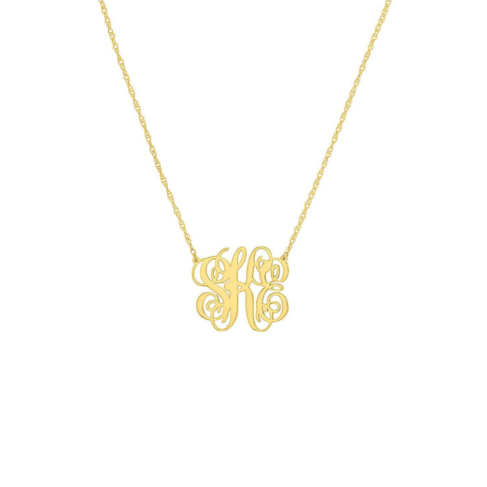 Customizable 14K Yellow Gold Script Monogram Nameplate Necklace (Solid Links) 14" - 18" Adjustable - WJD Exclusives