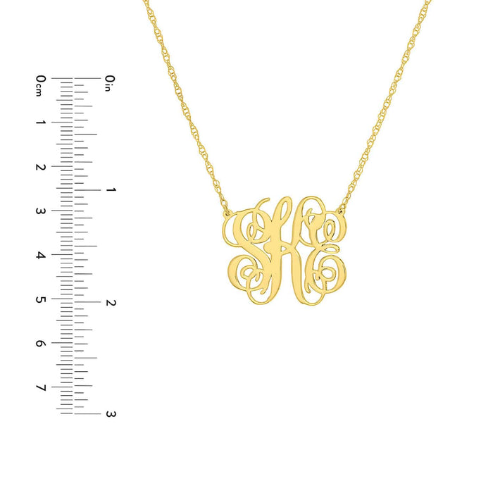 Customizable 14K Yellow Gold Script Monogram Nameplate Necklace (Solid Links) 14" - 18" Adjustable - WJD Exclusives