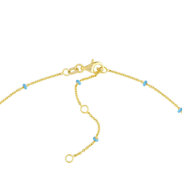 Customizable 14K Yellow Gold Turquoise Station Nameplate Necklace (Solid Links) 16" - 18" Adjustable - WJD Exclusives