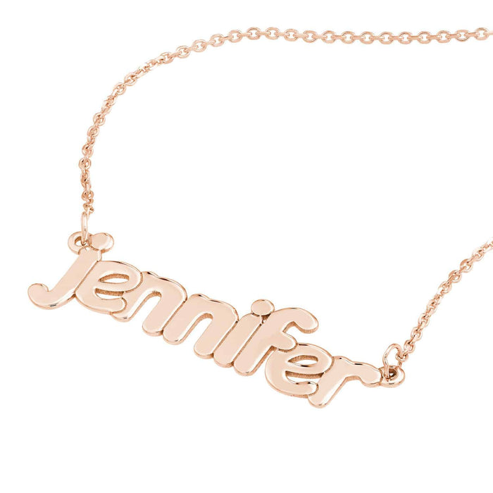 Customizable 14K Yellow Gold Bubble Nameplate Necklace (Solid Links) 0.2" 14" - 18" Adjustable - WJD Exclusives