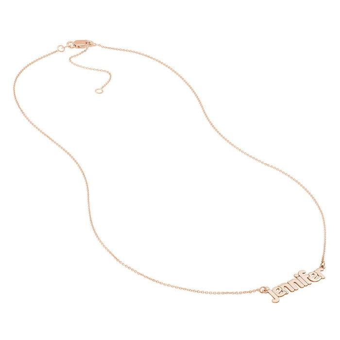 Customizable 14K Yellow Gold Bubble Nameplate Necklace (Solid Links) 0.2" 14" - 18" Adjustable - WJD Exclusives