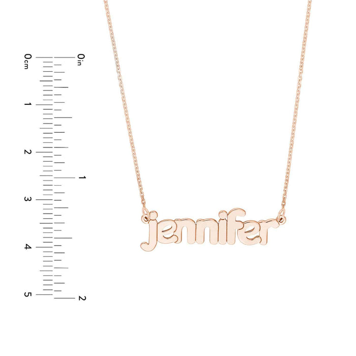 Customizable 14K Yellow Gold Bubble Nameplate Necklace (Solid Links) 0.2" 14" - 18" Adjustable - WJD Exclusives