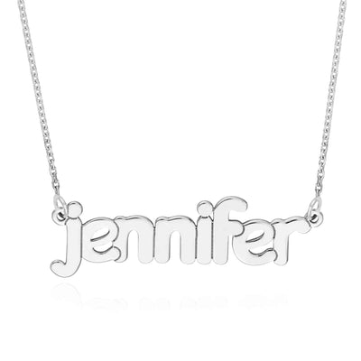 Customizable 14K Yellow Gold Bubble Nameplate Necklace (Solid Links) 0.2" 14" - 18" Adjustable - WJD Exclusives