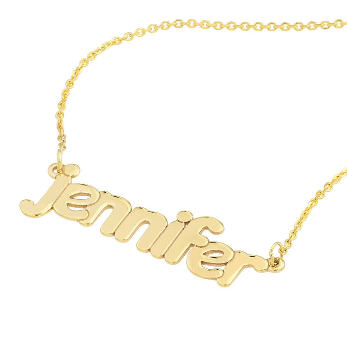Customizable 14K Yellow Gold Bubble Nameplate Necklace (Solid Links) 0.2" 14" - 18" Adjustable - WJD Exclusives