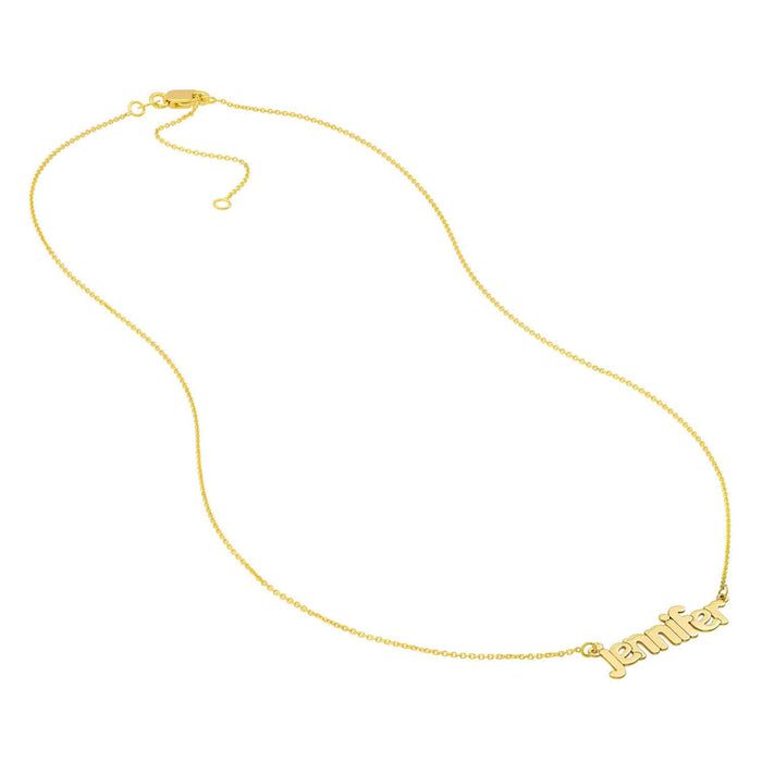 Customizable 14K Yellow Gold Bubble Nameplate Necklace (Solid Links) 0.2" 14" - 18" Adjustable - WJD Exclusives