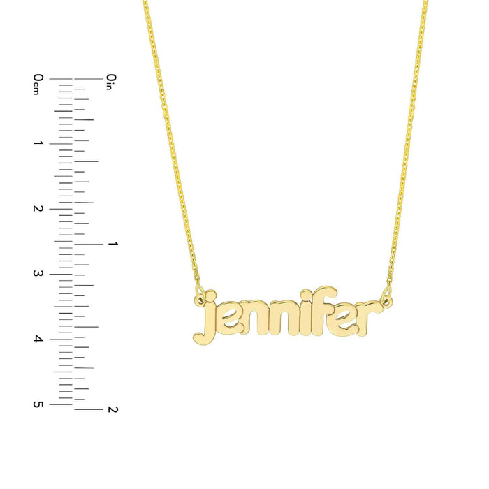 Customizable 14K Yellow Gold Bubble Nameplate Necklace (Solid Links) 0.2" 14" - 18" Adjustable - WJD Exclusives