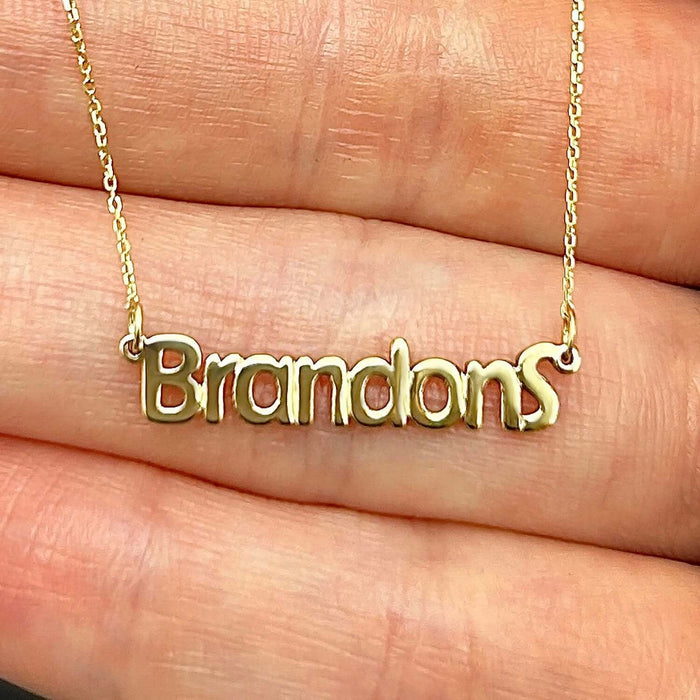 Customizable 14K Yellow Gold Bubble Nameplate Necklace (Solid Links) 0.2" 14" - 18" Adjustable - WJD Exclusives