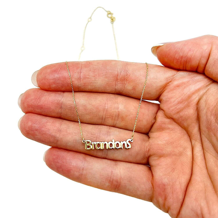 Customizable 14K Yellow Gold Bubble Nameplate Necklace (Solid Links) 0.2" 14" - 18" Adjustable - WJD Exclusives