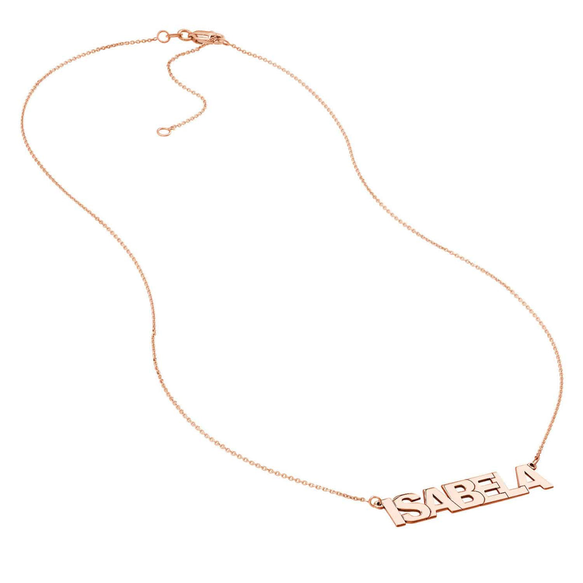 Customizable 14K Yellow White Rose Gold Block Font Nameplate Necklace (Solid Links) 14" - 18" Adjustable - WJD Exclusives