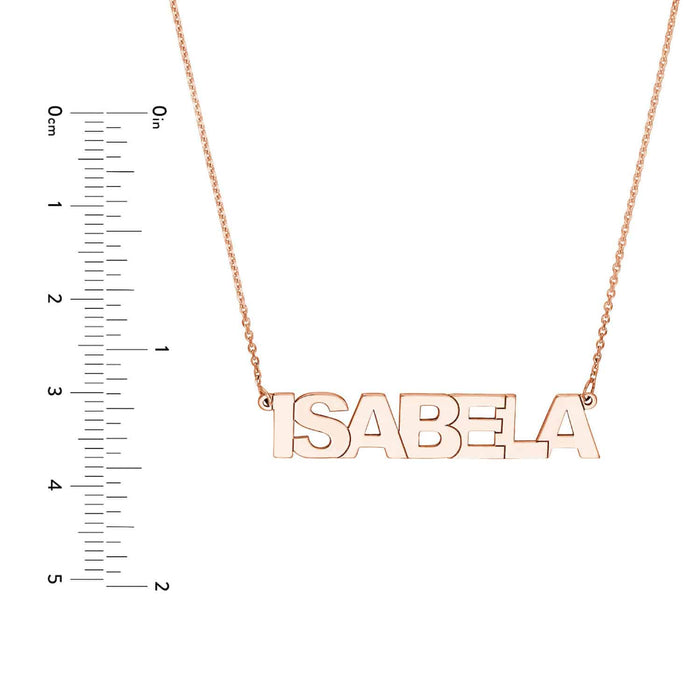 Customizable 14K Yellow White Rose Gold Block Font Nameplate Necklace (Solid Links) 14" - 18" Adjustable - WJD Exclusives