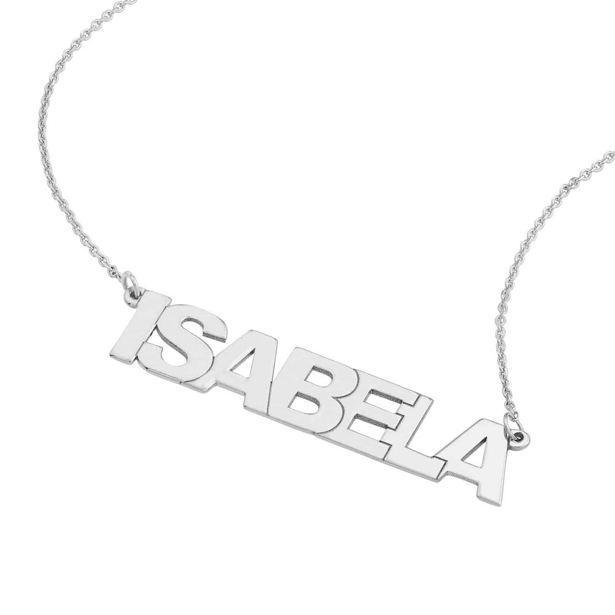 Customizable 14K Yellow White Rose Gold Block Font Nameplate Necklace (Solid Links) 14" - 18" Adjustable - WJD Exclusives