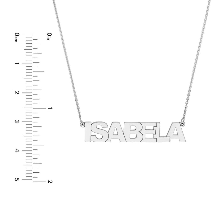 Customizable 14K Yellow White Rose Gold Block Font Nameplate Necklace (Solid Links) 14" - 18" Adjustable - WJD Exclusives