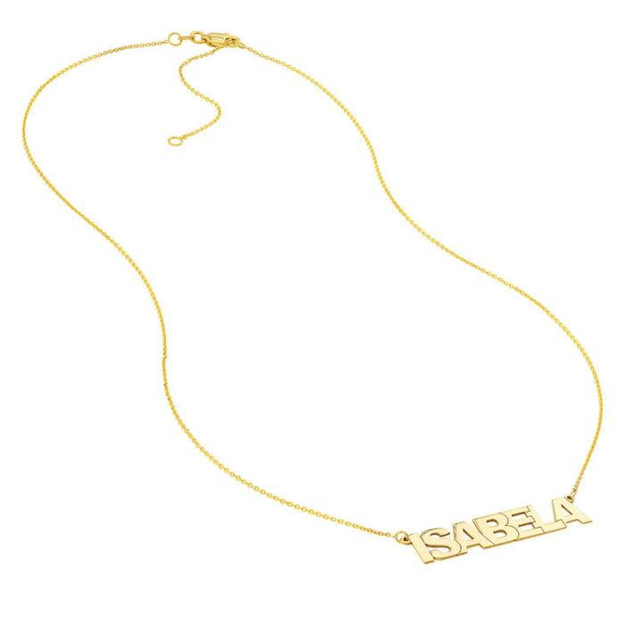 Customizable 14K Yellow White Rose Gold Block Font Nameplate Necklace (Solid Links) 14" - 18" Adjustable - WJD Exclusives