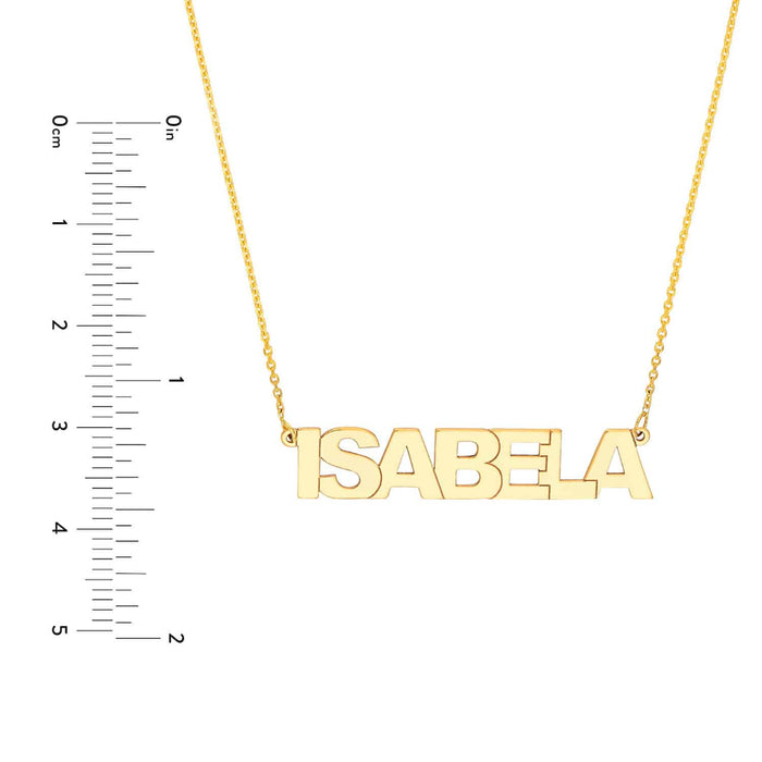Customizable 14K Yellow White Rose Gold Block Font Nameplate Necklace (Solid Links) 14" - 18" Adjustable - WJD Exclusives