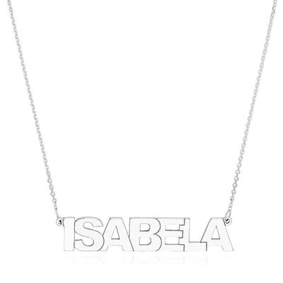 Customizable 14K Yellow White Rose Gold Block Font Nameplate Necklace (Solid Links) 14" - 18" Adjustable - WJD Exclusives