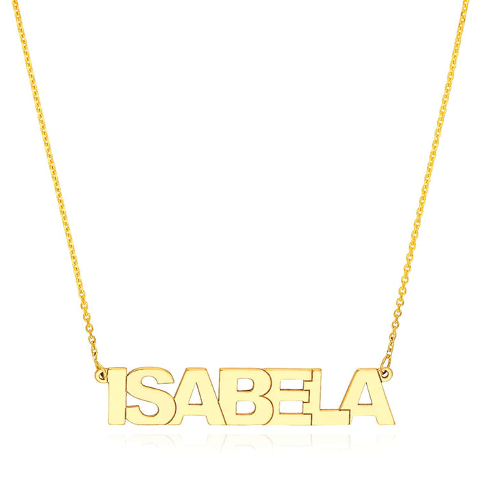 Customizable 14K Yellow White Rose Gold Block Font Nameplate Necklace (Solid Links) 14" - 18" Adjustable - WJD Exclusives
