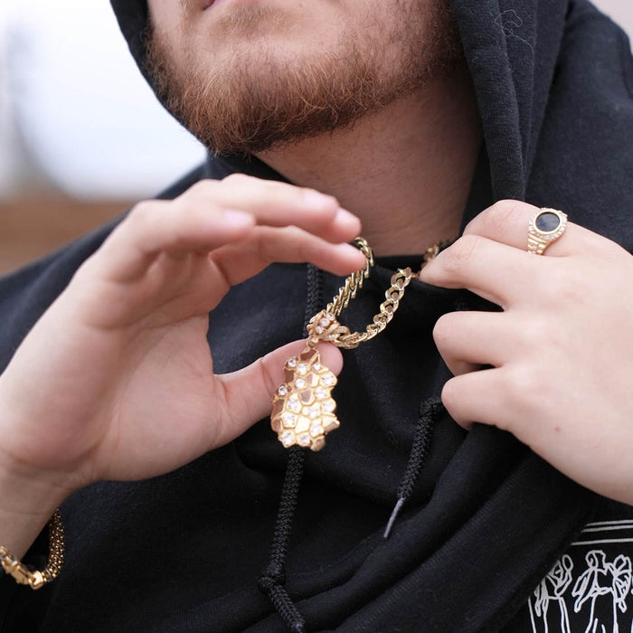 10K Gold CZ Nugget Pendant 1.5"–2.3" - WJD Exclusives