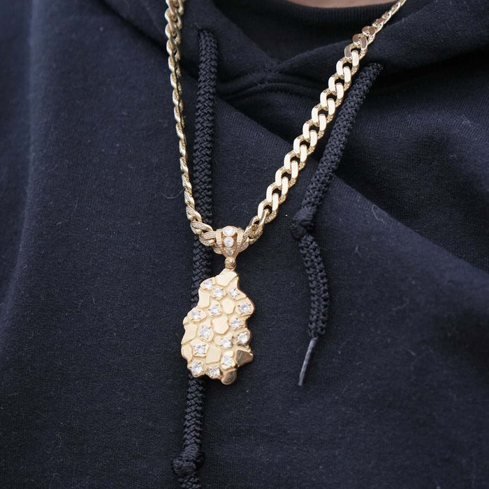 10K Gold CZ Nugget Pendant 1.5"–2.3" - WJD Exclusives
