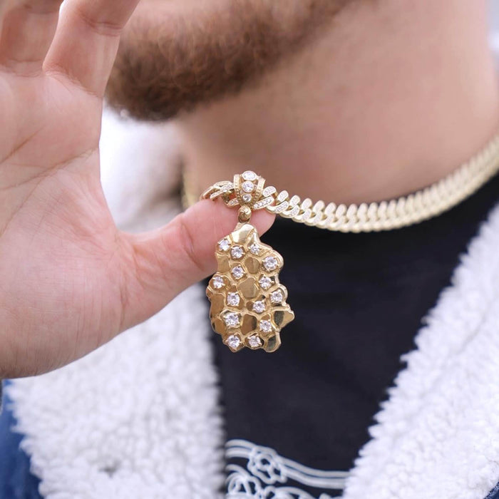 10K Gold CZ Nugget Pendant 1.5"–2.3" - WJD Exclusives