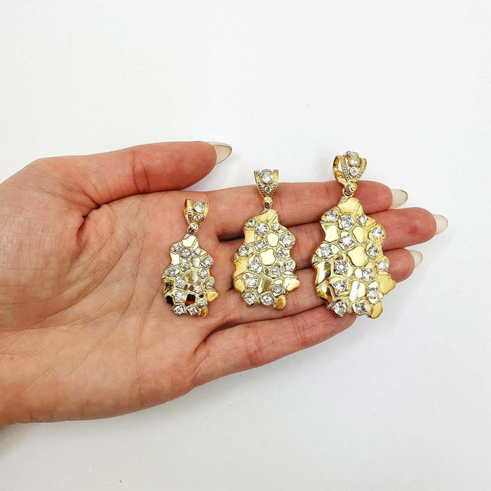10K Gold CZ Nugget Pendant 1.5"–2.3" - WJD Exclusives