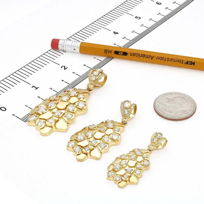 10K Gold CZ Nugget Pendant 1.5"–2.3" - WJD Exclusives